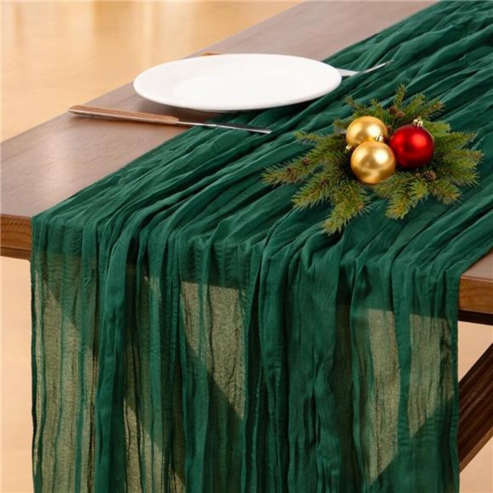 Emerald Green Cheesecloth Table Runner Fall Thanksgiving Boho Rustic Gauze